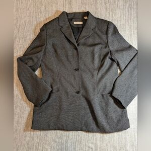 AMANDA SMITH Gray Satin Tweed Women's Blazer Suit Jacket Size 12 Vtg Pockets